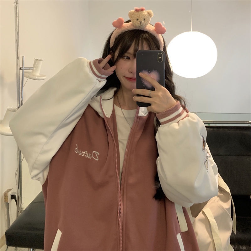 【Yuki】Áo khoác có mũ tay áo phối màu họa tiết gấu siêu cuteee | BigBuy360 - bigbuy360.vn