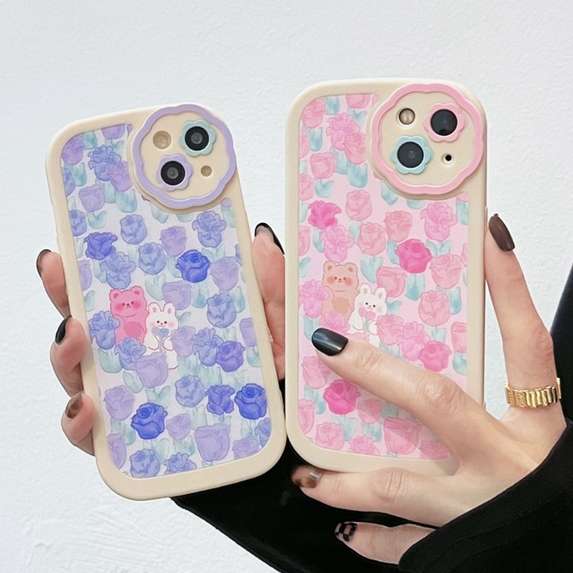 Ốp Điện Thoại Silicon Mềm Hình Hoa Tulip Gấu Thỏ 3D Cho iPhone 11 12 13 Pro max Mini XR X 6 6S 7 8 Plus XS max 11Pro 13Pro 8Plus