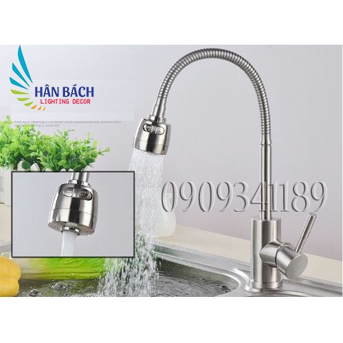 Vòi rửa chén lạnh lò xo dẻo inox 304, vòi chén dẻo, 2 chế độ nước, tăng áp