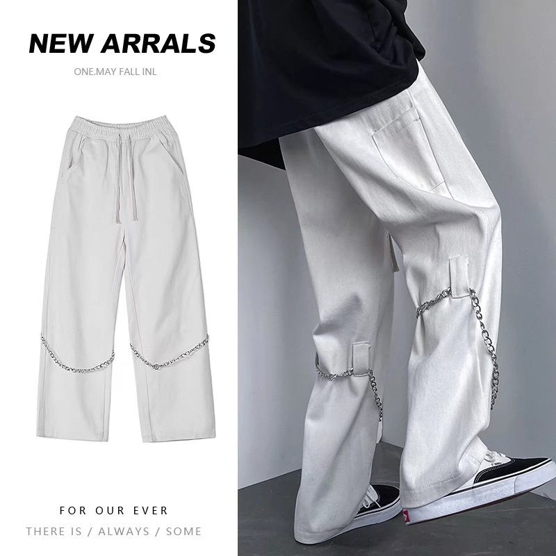 Quần ống rộng nam phối dây xích phong cách hip hop đường phố cho  Hàn Quốc quần jogger nam bigsize Simple Fashion quần baggy nam unisex