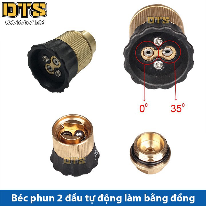 Béc xịt rửa xe 2 lỗ bằng đồng gắn súng xịt rửa áp lực cao, cho máy rửa xe, máy xịt rửa áp lực cao