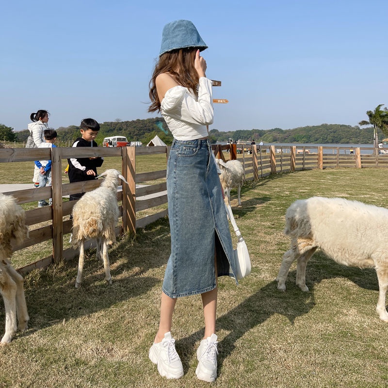Chân Váy Jeans Dài Xẻ Tà Thời Trang Dành Cho Nữ