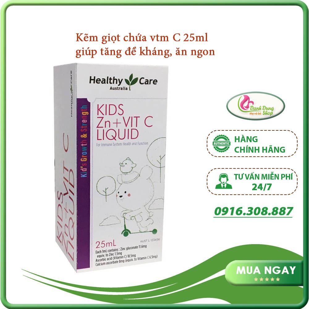 Siro Kẽm Healthy Care Kids Zinc + Vitamin C ( kẽm giọt ) 25ml tăng đề kháng, ăn ngon