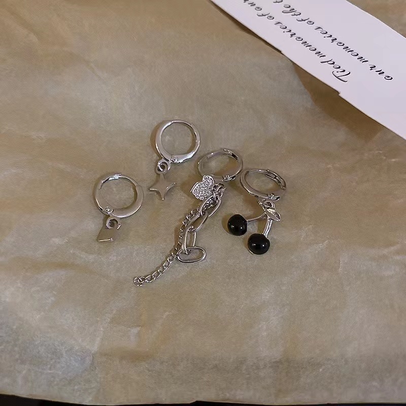 Đen Bộ 4 Khuyên Tai Hình Quả cherry Xinh Xắn