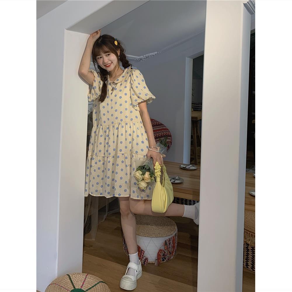 Đầm Dáng Chữ A Cổ Búp Bê Họa Tiết Hoa Nhỏ Dễ Thương Phong Cách Nhật Bản Thời Trang Mùa Hè Cho Nữ