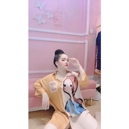 Đầm ngủ sơ mi tay dài lụa satin cao cấp quảng châu 7