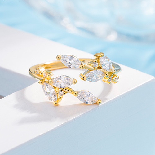 Nhẫn hợp kim đính đá zircon hình chiếc lá màu sắc ngọt ngào thời trang cho nữ