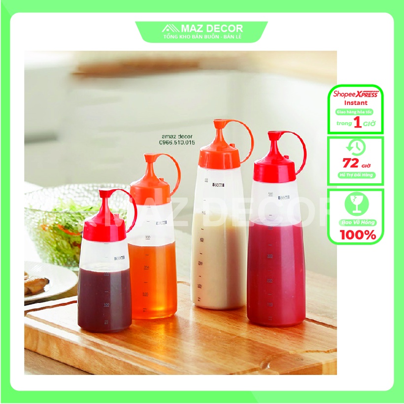 Giá sỉ Bình lọ chai xịt tương ớt sữa đặc tương cà sốt mayonnaise nhựa PP chịu nhiệt cao có chia vạch 4 cỡ đẹp cao cấp