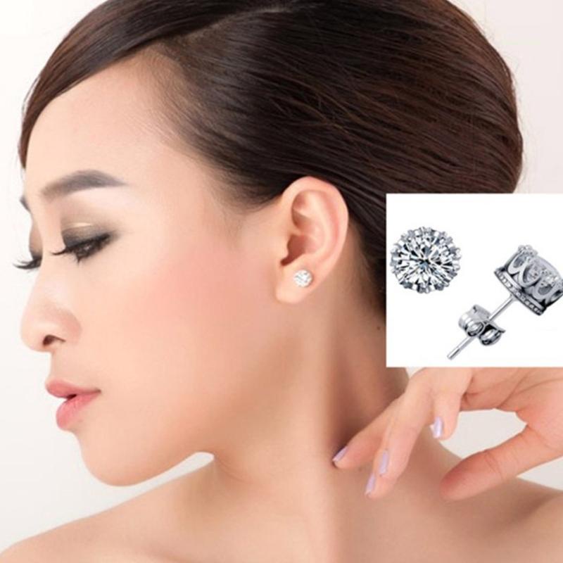 Bông Tai Mạ Vàng / Bạc Hình Vương Miện / Kim Cương Tròn Thời Trang