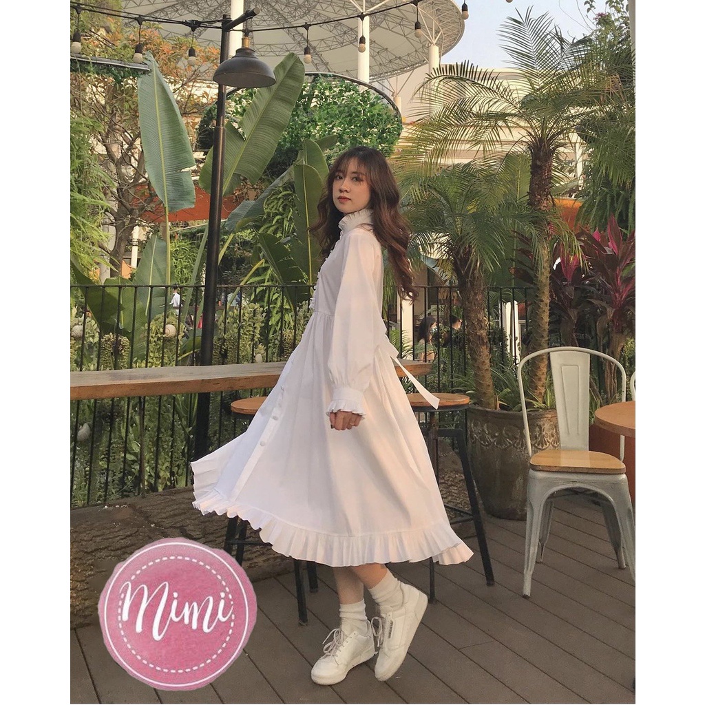 [ Quà tặng là chun buộc tóc ]  Váy babydoll dáng dài màu trắng tay dài - Hàng chất lượng cao | BigBuy360 - bigbuy360.vn