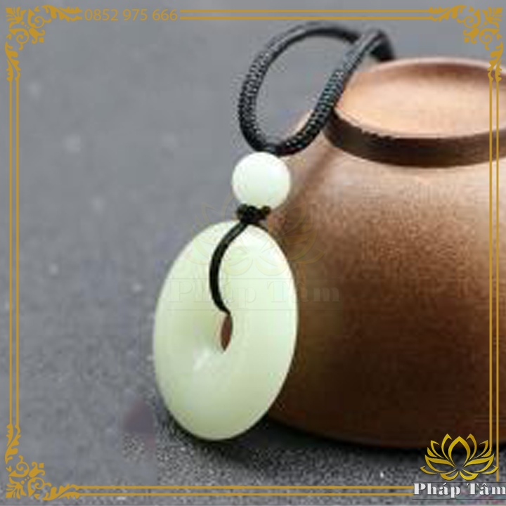 Mặt Dây Chuyền Đồng Điếu Trơn Đá Dạ Quang Minh Châu Cao Cấp Tặng Kèm Dây - Tâm Phong Thủy