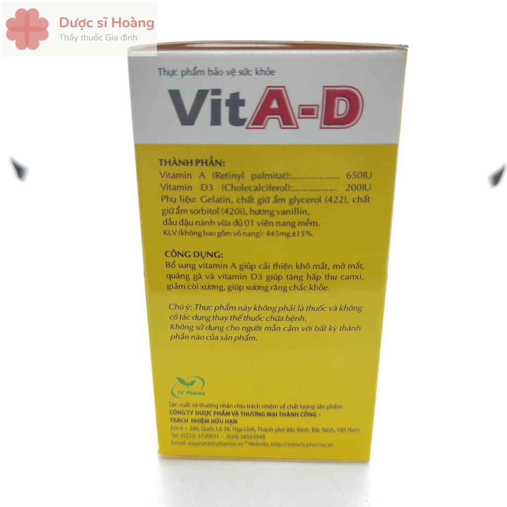 VitA-D Bổ Sung Vitamin A, D3 - Hộp 50 viên nang mềm