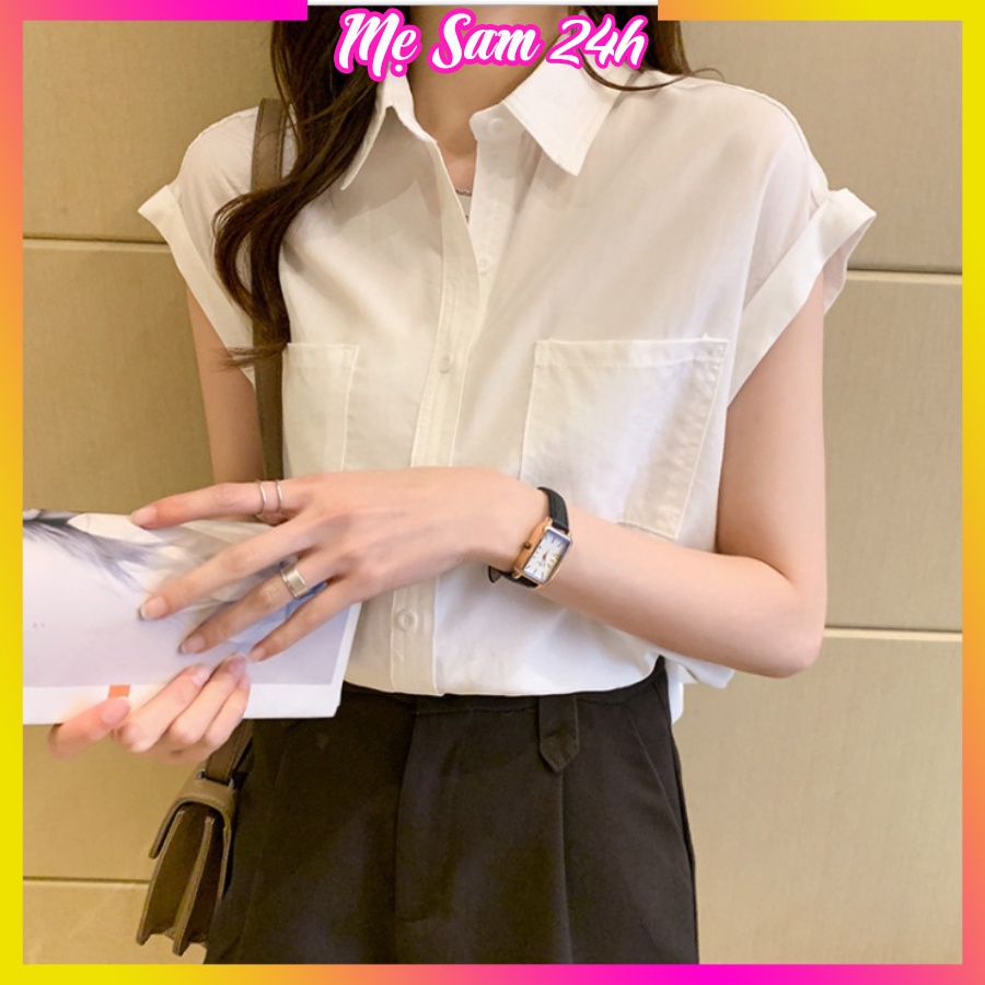 Áo sơ mi đũi nữ tay ngắn Mẹ Sam 24h áo kiểu bigsize, chất liệu mềm mát, form trẻ trung phá cách SMH.33