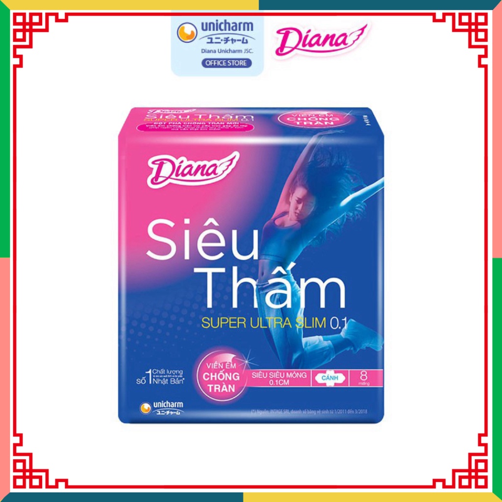 Combo 6 Gói Băng dọn dẹp Diana Siêu thấm siêu siêu mỏng 0.1(Gói 8 miếng) ( Đại lý Ngọc Toản)