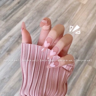 Set 24 móng tay giả Aurora màu hồng trong suốt nailbox miếng dán nail giả tiện lợi tặng dũa ( có ảnh thật )
