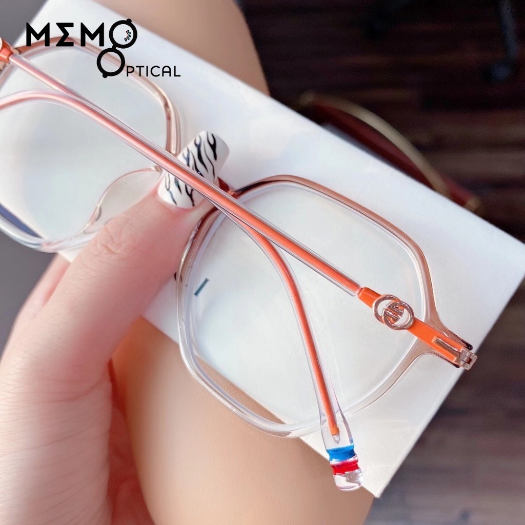 Gọng kính cận nữ nhựa dẻo càng kính kim loại nhiều màu xanh dương, cam, xanh lá, phong cách Hàn Quốc Lục Giác-GD205