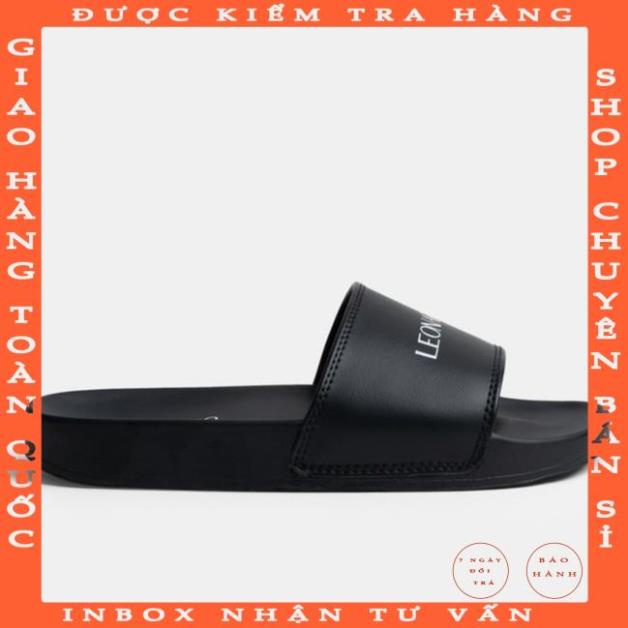 Dép nam nữ quai ngang đế cao su Leo Black Slides thương hiệu Leonardo