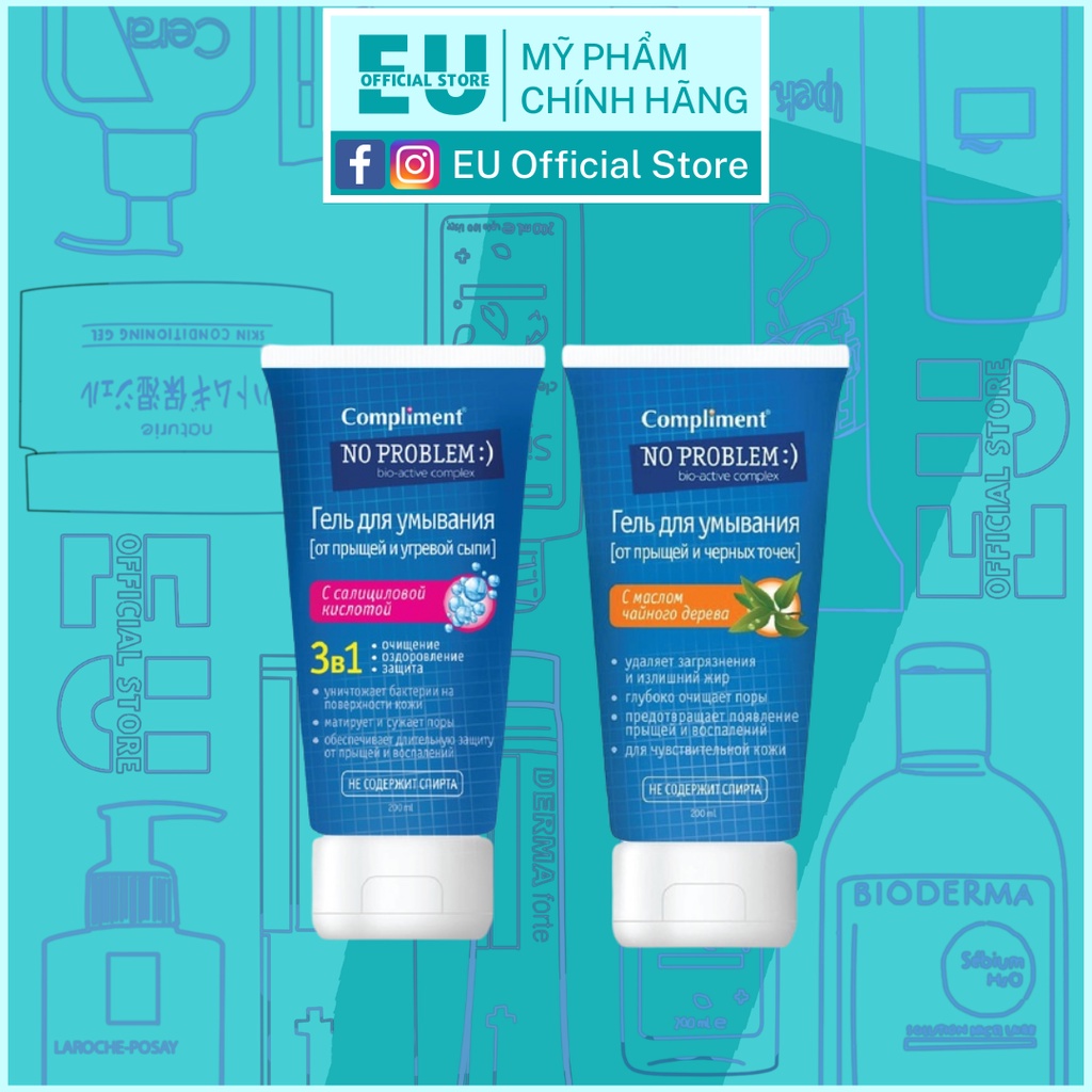 [Loại 200ml] Sữa rửa mặt Compliment No Problem dạng gel giảm viêm, mụn