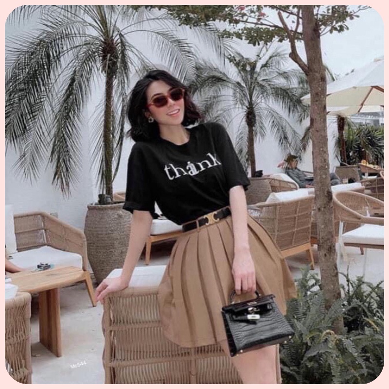 Áo Thun Nữ Unisex Màu Đen In Chữ Thank