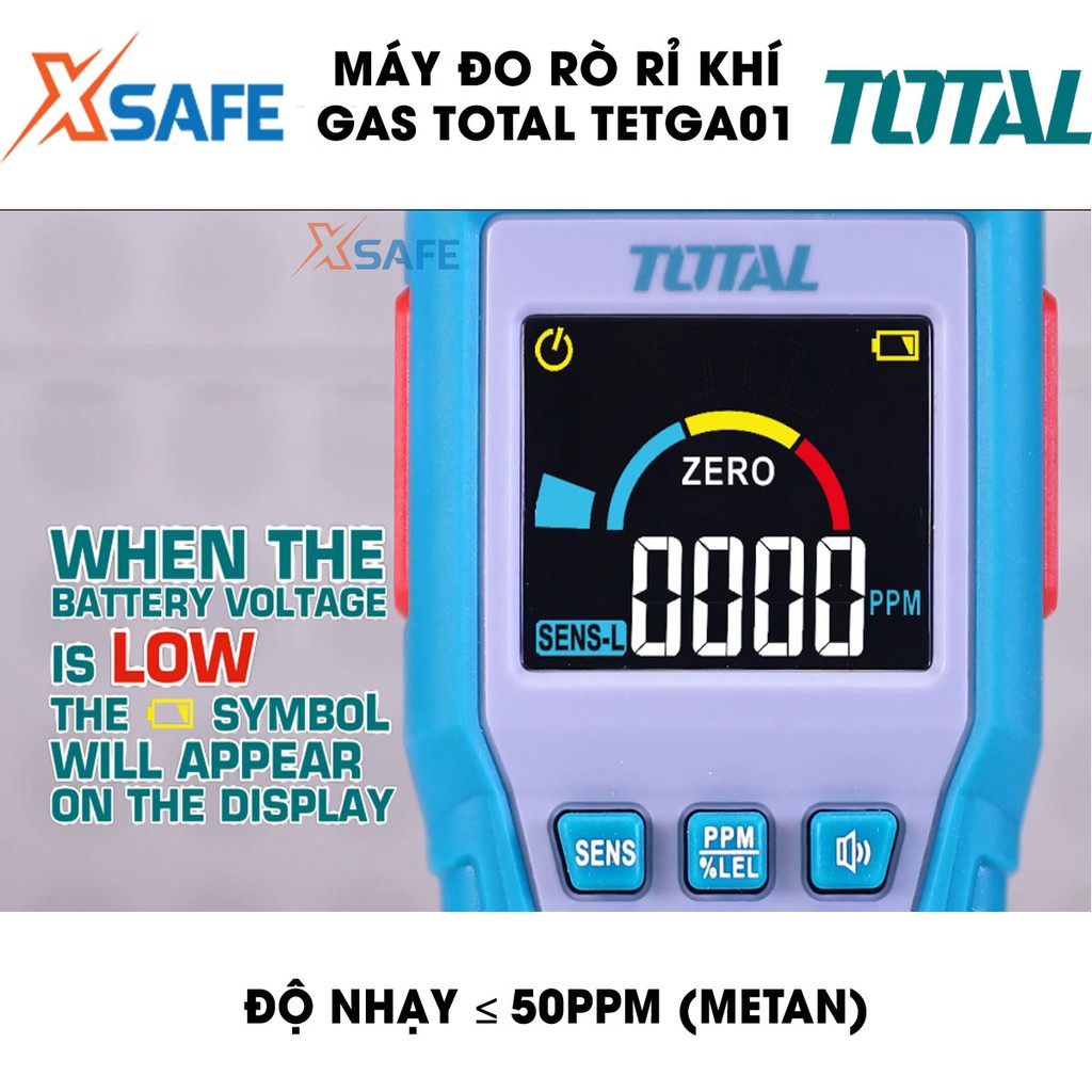 Máy đo rò rỉ khí Gas kỹ thuật số TOTAL TETGA01 màn hình LCD Thiết bị kiểm tra rò rỉ khí ga Phát hiện ngay trong 2s