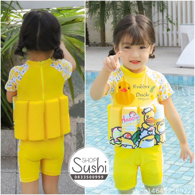 (FreeShip) Áo bơi LIỀN PHAO trợ nổi kèm mũ, Áo phao bơi