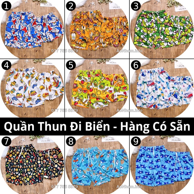 Quần Thun Đi Biển - Mèo Doremon, Chuột Mickey, Ếch Keroppi, Vịt Donald, Batman, Hello Summer, Mèo Garfield