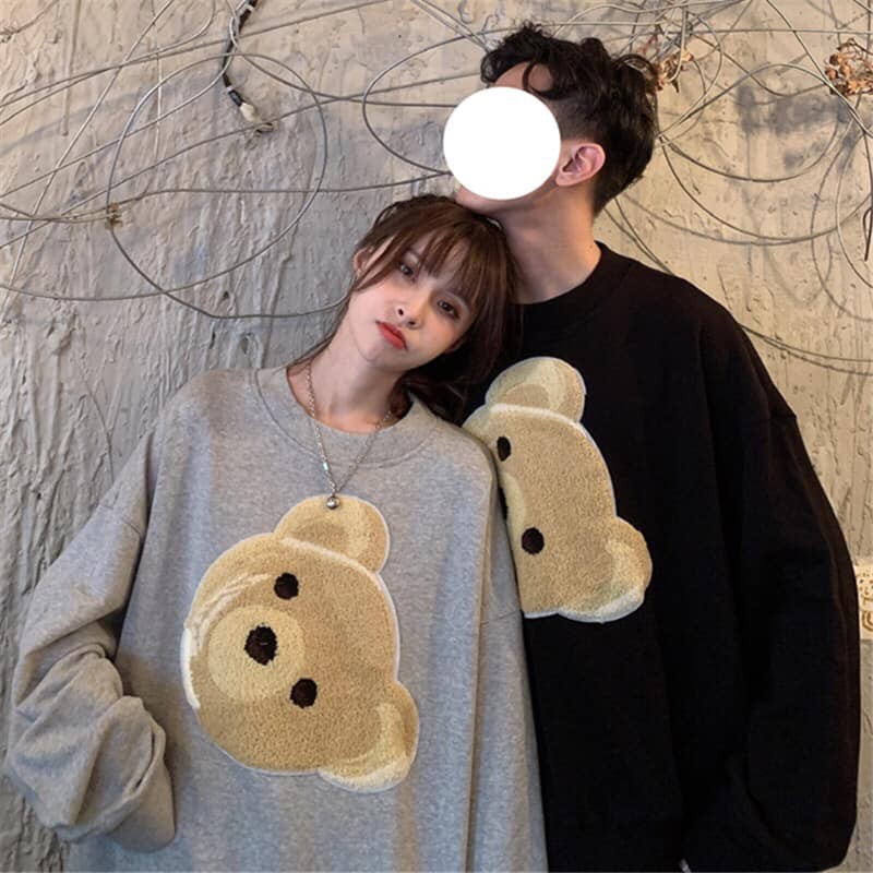Áo couple sweater couple nam nữ tay dài cổ tròn đầu gấu dễ thương ulzzang ( 2 màu )
