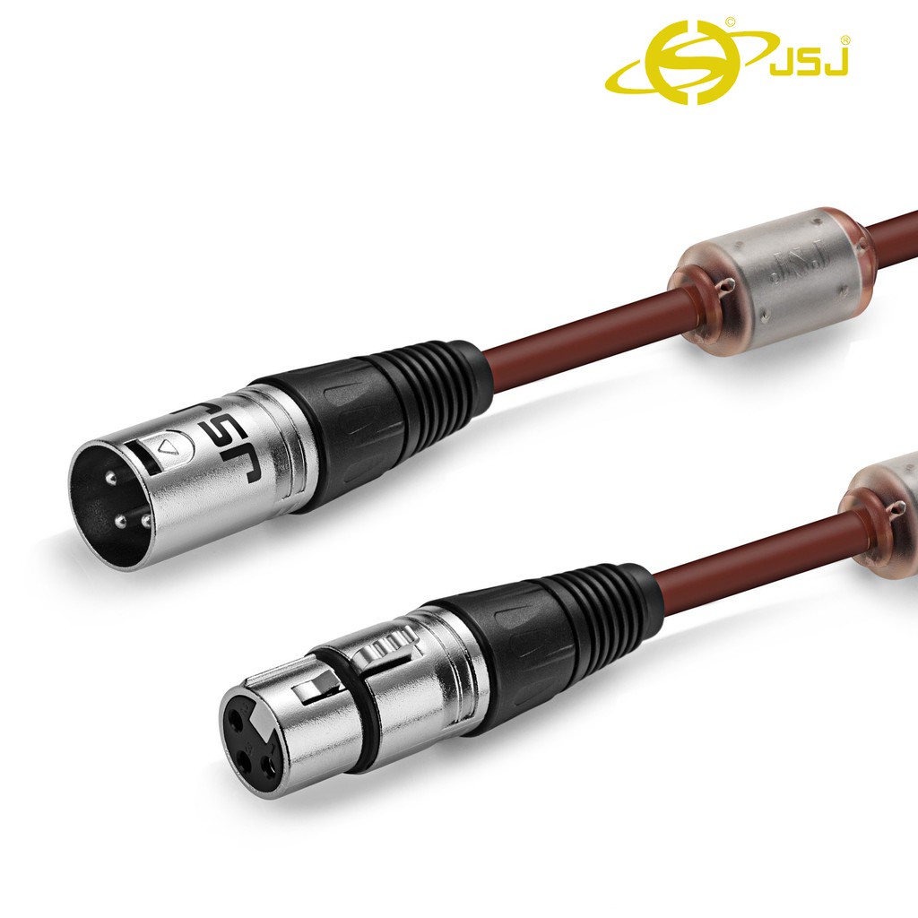 Dây canon (XLR) đực ra canon (XLR) cái JSJ 802A dài 1m sử dụng vật liệu PVC, được trang bị thêm cục chống nhiễu