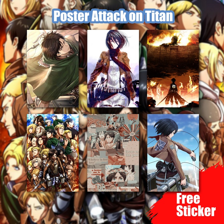 Set Poster Anime Attack On Titan Aot Shingeki No Kyojin Eren Mikasa Levi - Poster Dán - TẶNG STICKER