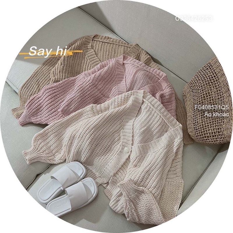 Áo khoác len thừng cổ V dài tay bo ống gài một nút TT0408