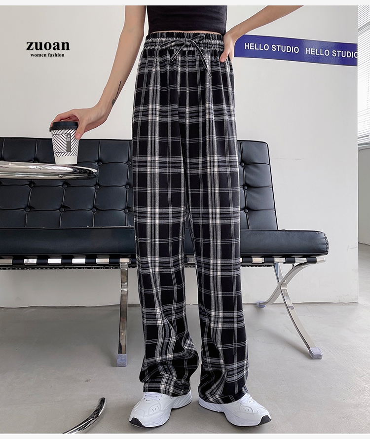 Quần ống rộng SUXI họa tiết ca rô trẻ trung thời trang cho nữ