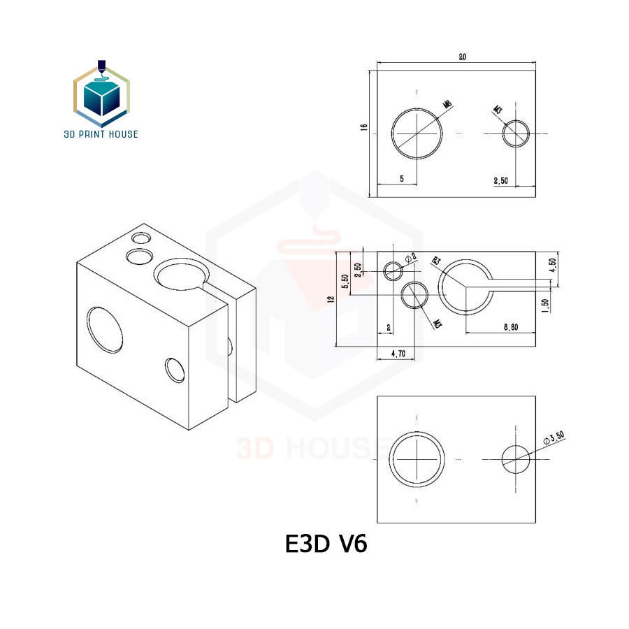 [Mã ELFLASH3 hoàn 10K xu đơn 20K] Khối Nhôm Dẫn Nhiệt Đầu In E3D V6 Cho Máy In 3D