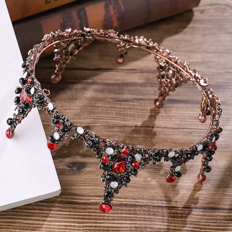 Vương Miện Đính Đá Màu Đỏ Phong Cách Vintage