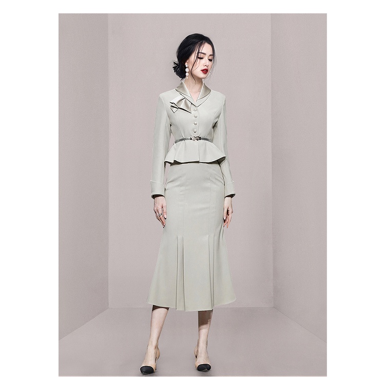 Bộ Áo Khoác + Chân Váy Đuôi Cá Ngắn Lưng Cao Thời Trang Thu Đông Hàng Mới 2022