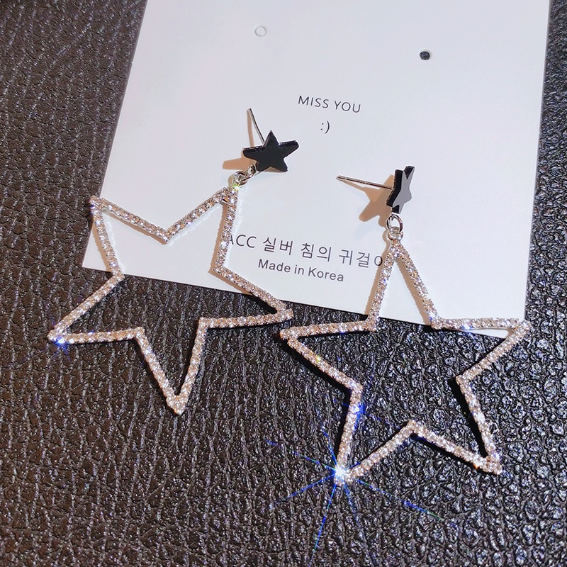 Bông tai JIUDUOLAN hình ngôi sao năm cánh rỗng lớn đính đá tinh tế phong cách Âu Mỹ