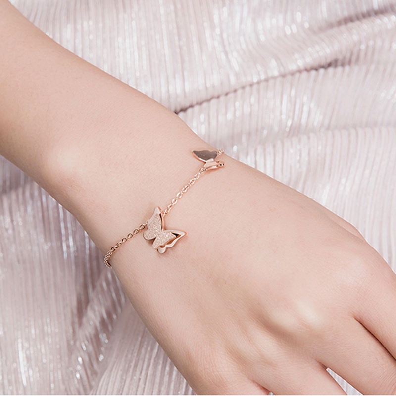 Lắc tay nữ 100% TITAN NGUYÊN CHẤT vòng tay nữ mặt bướm KHÔNG GỈ phong cách ins hàn quốc thanh lịch thời trang