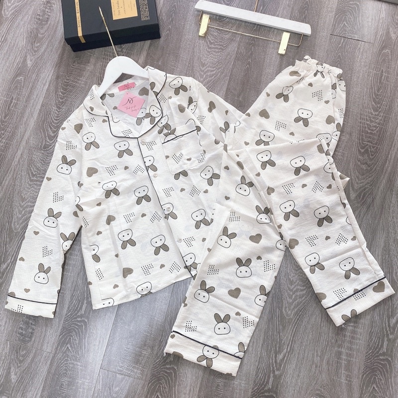 BỘ PIJAMA MẶC NHÀ ĐŨI XỐP ÁO DÀI QUẦN DÀI NỮ