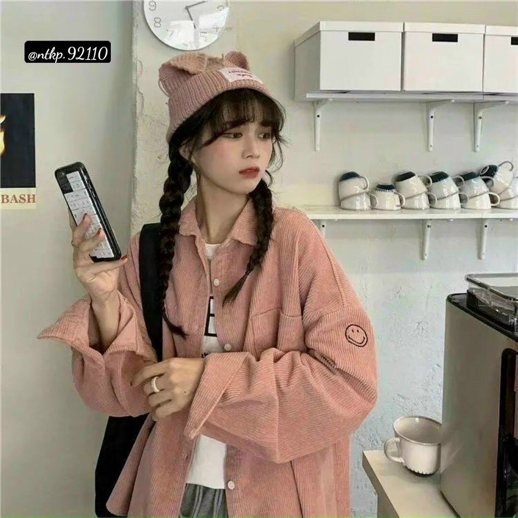 [FREE SHIP] ÁO KHOÁC KAKI NHUNG MẶT CƯỜI FORM RỘNG SIÊU TO SIÊU CÁ TÍNH