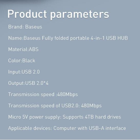 Bộ Chia USB Hub 2.0 Đa Năng 4 Cổng USB 2.0 + 1 Cổng Micro - Thương Hiệu Baseus