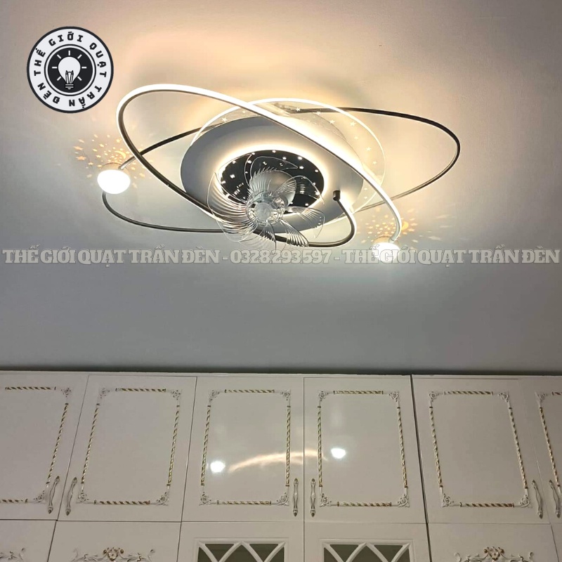 Quạt trần đèn ốp 820 Thegioiquattranden phong cách sang trong hiện đại trang trí phòng khách kèm khiển