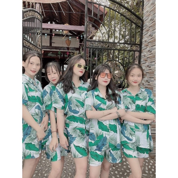 Bộ lanh đi biển, du lịch, mặc nhà hình lá chất mát