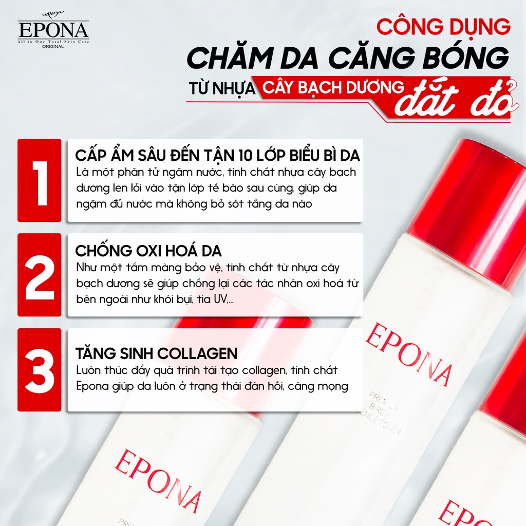 Tinh Chất Căng Bóng, Phủ Sáng Làn Da Epona Premium Birch Essence Toner 150ML