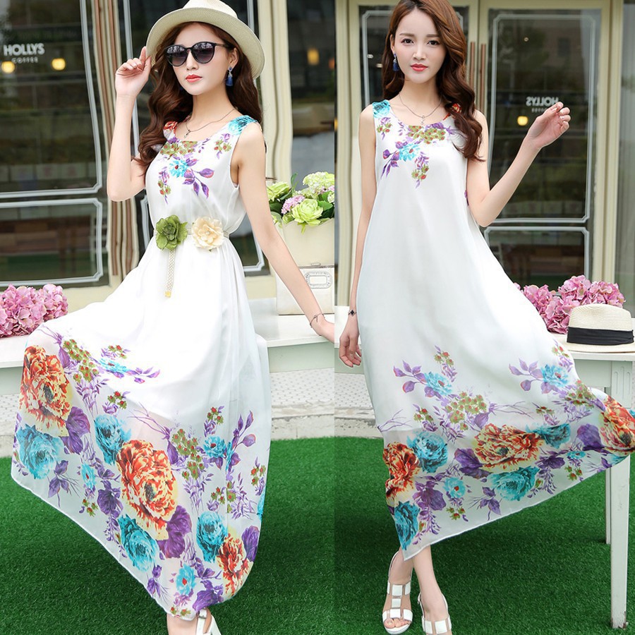 Đầm maxi voan  kèm dây thắt lưng hoa DX08 - Đầm suông maxi đi biển, đi dạo phố  damdutiecmaxi2019 | BigBuy360 - bigbuy360.vn