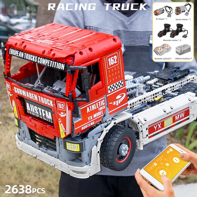 Đồ chơi giáo dục Lắp ráp Mô hình Siêu xe
 Mould King 13152 Technic Car Model The MOC-27036 App Motorized Race Truck MkII