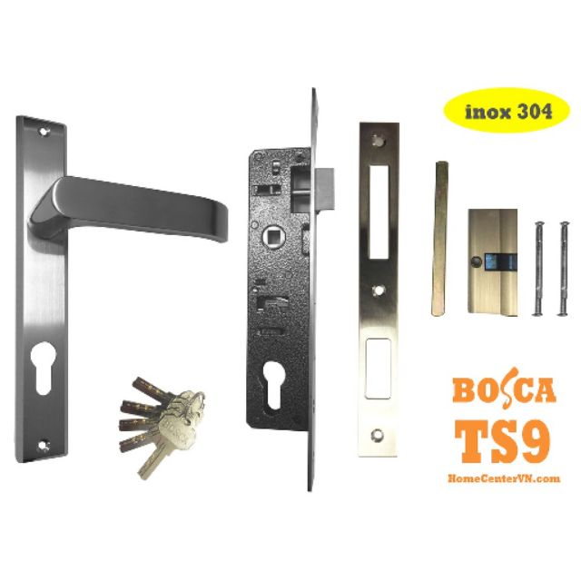 KHOÁ TAY GẠT BOSCA INOX 304 DÙNG CHO CỬA SẮT ĐỐ 3X6, sắt đố 4x4; NHÔM HỆ 700