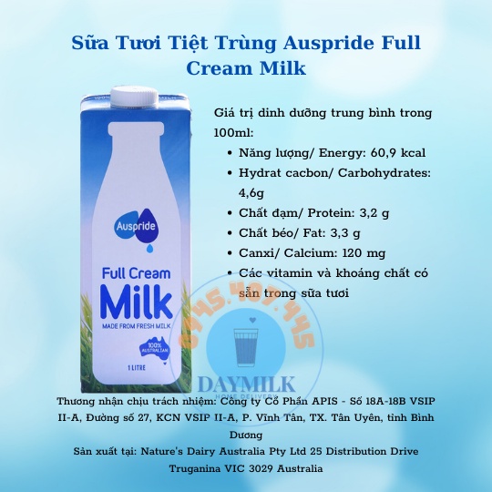 Sữa tươi tiệt trùng Nguyên Kem AUSPRIDE 1L