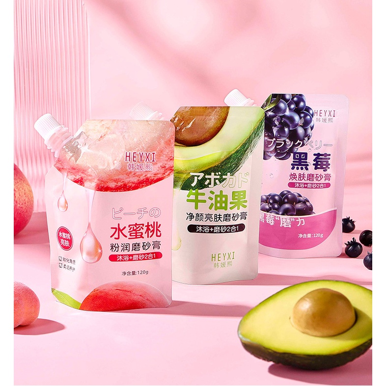 Tẩy tế bào chết toàn thân HEYXI 120g chiết xuất hoa quả giúp làm trắng sáng và cải thiện da viêm lông A268