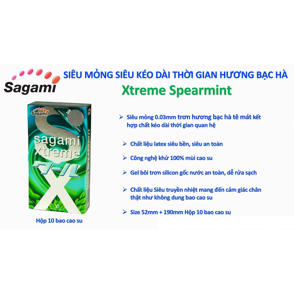 Bao cao su Sagami Spearmint Bạc Hà, bcs siêu mỏng chống xuất tinh sớm kéo dài thời gian