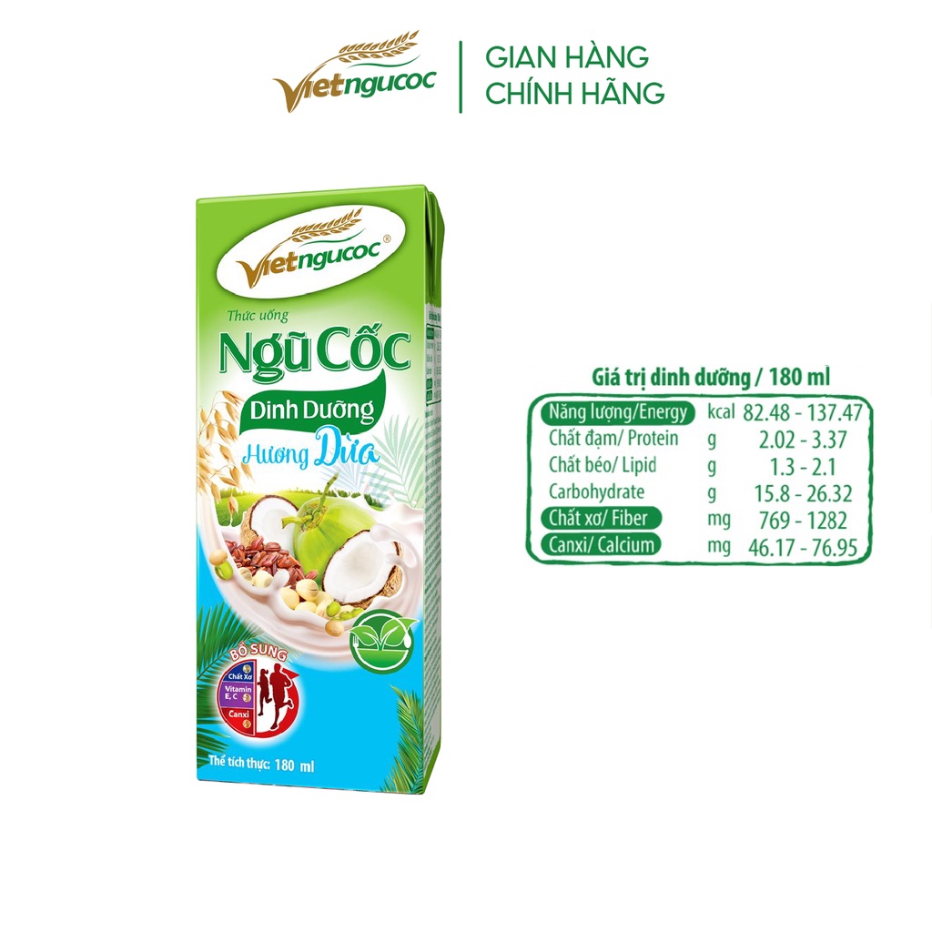 Thùng 40 hộp sữa Ngũ cốc dinh dưỡng hương dừa Việt Ngũ Cốc - 180ml/hộp