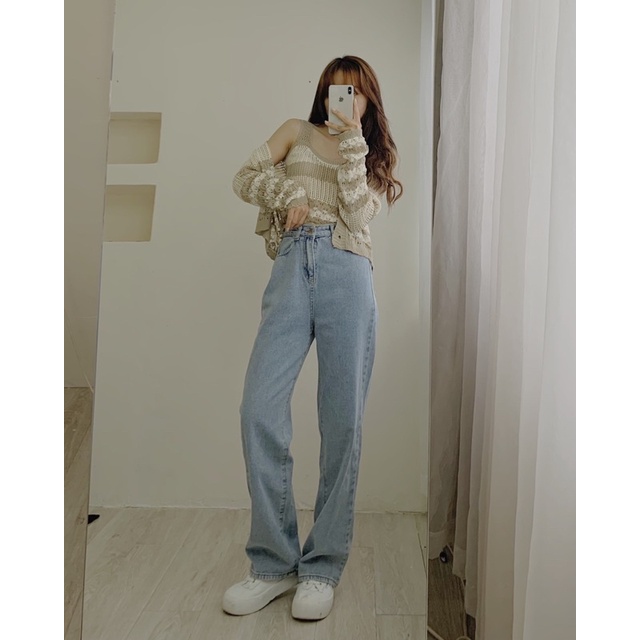 Set áo len mõng kèm cardigan kẻ sọc 999
